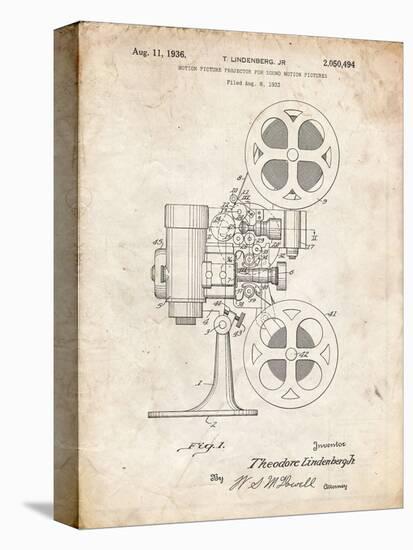 PP966-Vintage Parchment Movie Projector 1933 Patent Poster-Cole Borders-Stretched Canvas