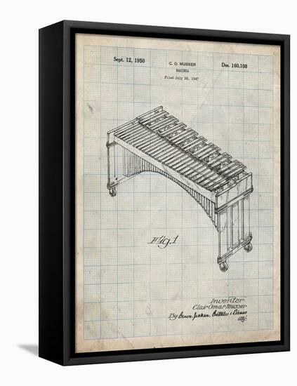 PP967-Antique Grid Parchment Musser Marimba Patent Poster-Cole Borders-Framed Stretched Canvas