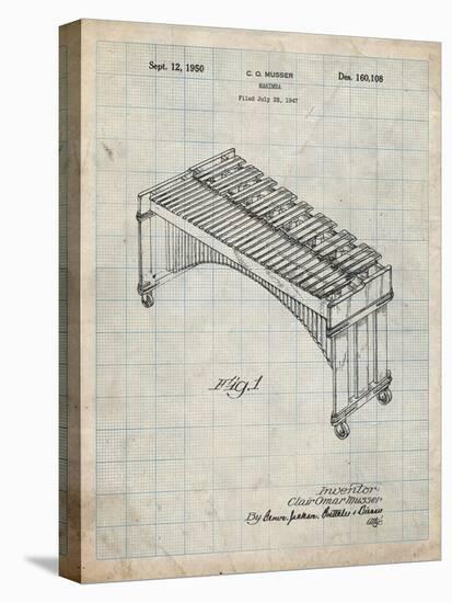 PP967-Antique Grid Parchment Musser Marimba Patent Poster-Cole Borders-Stretched Canvas