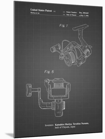 PP973-Black Grid Open Face Spinning Fishing Reel Patent Poster-Cole Borders-Mounted Giclee Print
