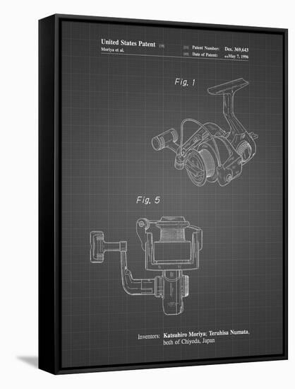 PP973-Black Grid Open Face Spinning Fishing Reel Patent Poster-Cole Borders-Framed Stretched Canvas