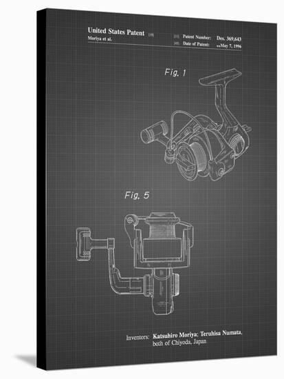 PP973-Black Grid Open Face Spinning Fishing Reel Patent Poster-Cole Borders-Stretched Canvas