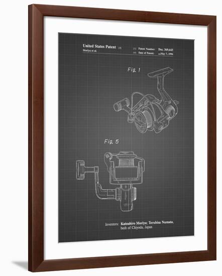 PP973-Black Grid Open Face Spinning Fishing Reel Patent Poster-Cole Borders-Framed Giclee Print