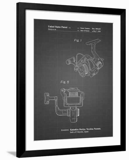 PP973-Black Grid Open Face Spinning Fishing Reel Patent Poster-Cole Borders-Framed Giclee Print