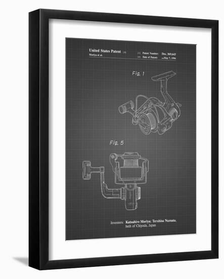 PP973-Black Grid Open Face Spinning Fishing Reel Patent Poster-Cole Borders-Framed Giclee Print