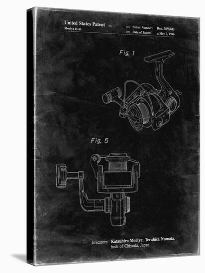 PP973-Black Grunge Open Face Spinning Fishing Reel Patent Poster-Cole Borders-Stretched Canvas