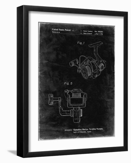 PP973-Black Grunge Open Face Spinning Fishing Reel Patent Poster-Cole Borders-Framed Giclee Print