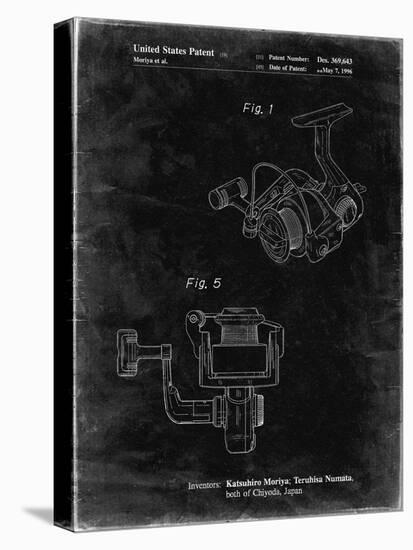 PP973-Black Grunge Open Face Spinning Fishing Reel Patent Poster-Cole Borders-Stretched Canvas