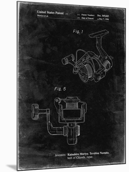 PP973-Black Grunge Open Face Spinning Fishing Reel Patent Poster-Cole Borders-Mounted Giclee Print