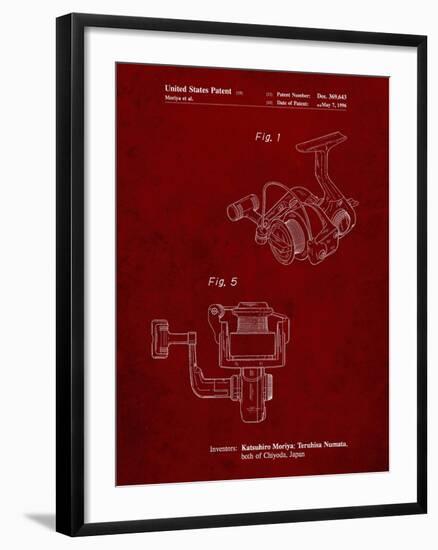 PP973-Burgundy Open Face Spinning Fishing Reel Patent Poster-Cole Borders-Framed Giclee Print