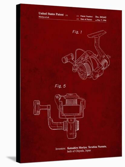 PP973-Burgundy Open Face Spinning Fishing Reel Patent Poster-Cole Borders-Stretched Canvas