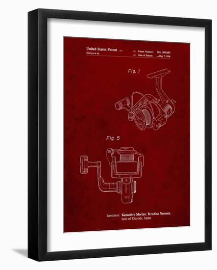 PP973-Burgundy Open Face Spinning Fishing Reel Patent Poster-Cole Borders-Framed Giclee Print