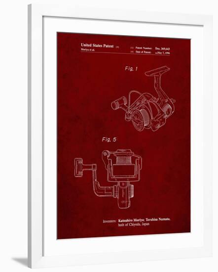 PP973-Burgundy Open Face Spinning Fishing Reel Patent Poster-Cole Borders-Framed Giclee Print