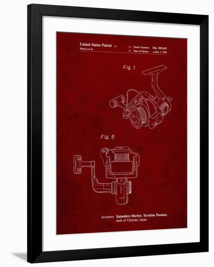 PP973-Burgundy Open Face Spinning Fishing Reel Patent Poster-Cole Borders-Framed Giclee Print