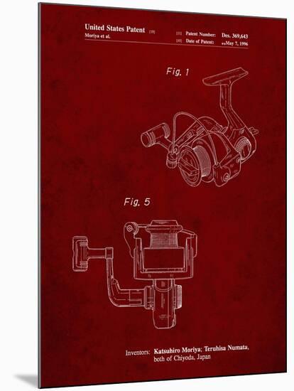 PP973-Burgundy Open Face Spinning Fishing Reel Patent Poster-Cole Borders-Mounted Giclee Print