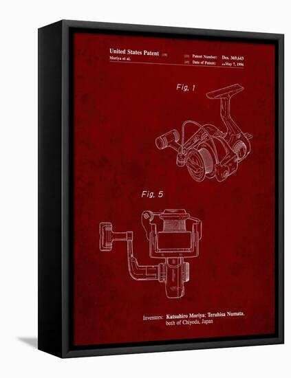 PP973-Burgundy Open Face Spinning Fishing Reel Patent Poster-Cole Borders-Framed Stretched Canvas