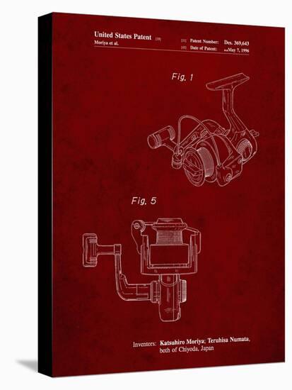 PP973-Burgundy Open Face Spinning Fishing Reel Patent Poster-Cole Borders-Stretched Canvas