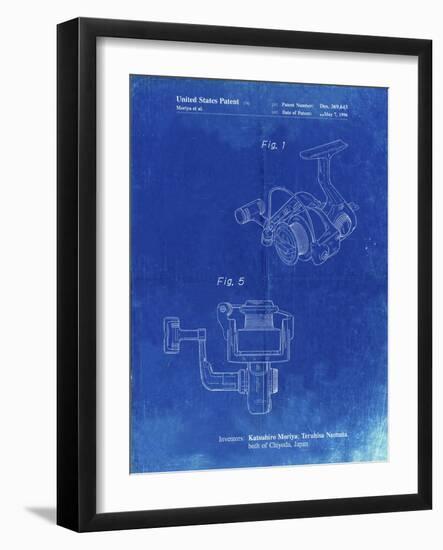 PP973-Faded Blueprint Open Face Spinning Fishing Reel Patent Poster-Cole Borders-Framed Giclee Print
