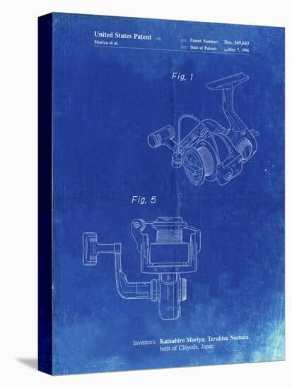 PP973-Faded Blueprint Open Face Spinning Fishing Reel Patent Poster-Cole Borders-Stretched Canvas