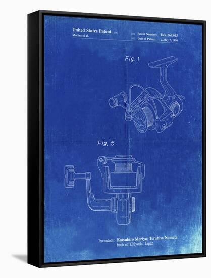 PP973-Faded Blueprint Open Face Spinning Fishing Reel Patent Poster-Cole Borders-Framed Stretched Canvas