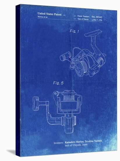 PP973-Faded Blueprint Open Face Spinning Fishing Reel Patent Poster-Cole Borders-Stretched Canvas