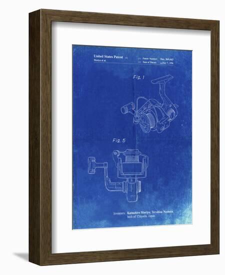 PP973-Faded Blueprint Open Face Spinning Fishing Reel Patent Poster-Cole Borders-Framed Giclee Print