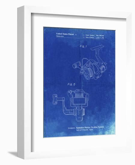 PP973-Faded Blueprint Open Face Spinning Fishing Reel Patent Poster-Cole Borders-Framed Giclee Print