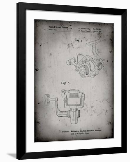 PP973-Faded Grey Open Face Spinning Fishing Reel Patent Poster-Cole Borders-Framed Giclee Print