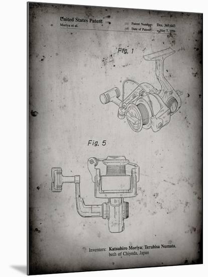 PP973-Faded Grey Open Face Spinning Fishing Reel Patent Poster-Cole Borders-Mounted Giclee Print