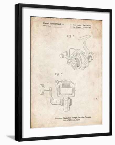 PP973-Vintage Parchment Open Face Spinning Fishing Reel Patent Poster-Cole Borders-Framed Giclee Print