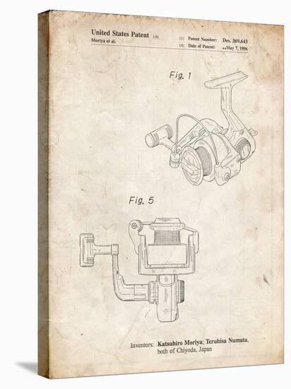 PP973-Vintage Parchment Open Face Spinning Fishing Reel Patent Poster-Cole Borders-Stretched Canvas