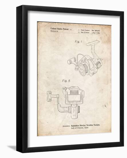 PP973-Vintage Parchment Open Face Spinning Fishing Reel Patent Poster-Cole Borders-Framed Giclee Print