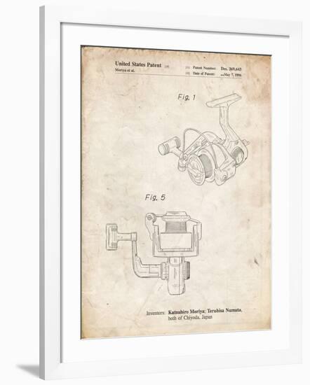 PP973-Vintage Parchment Open Face Spinning Fishing Reel Patent Poster-Cole Borders-Framed Giclee Print