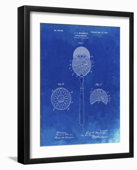 PP975-Faded Blueprint Ophthalmoscope Patent Poster-Cole Borders-Framed Giclee Print