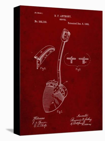 PP976-Burgundy Original Shovel Patent 1885 Patent Poster-Cole Borders-Stretched Canvas