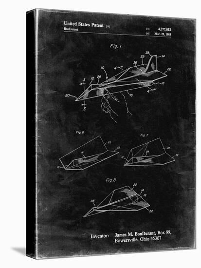 PP983-Black Grunge Paper Airplane Patent Poster-Cole Borders-Stretched Canvas