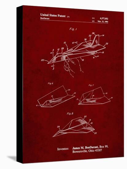 PP983-Burgundy Paper Airplane Patent Poster-Cole Borders-Stretched Canvas