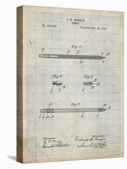 PP984-Antique Grid Parchment Pencil Patent Poster-Cole Borders-Stretched Canvas