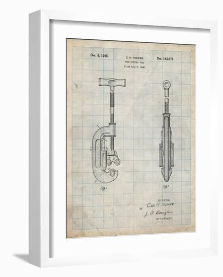 PP986-Antique Grid Parchment Pipe Cutting Tool Patent Poster-Cole Borders-Framed Giclee Print