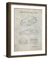 PP994-Antique Grid Parchment Porsche 911 with Spoiler Patent Poster-Cole Borders-Framed Giclee Print