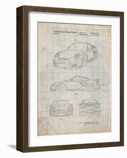 PP994-Antique Grid Parchment Porsche 911 with Spoiler Patent Poster-Cole Borders-Framed Giclee Print