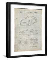 PP994-Antique Grid Parchment Porsche 911 with Spoiler Patent Poster-Cole Borders-Framed Giclee Print