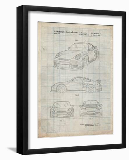PP994-Antique Grid Parchment Porsche 911 with Spoiler Patent Poster-Cole Borders-Framed Giclee Print