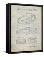 PP994-Antique Grid Parchment Porsche 911 with Spoiler Patent Poster-Cole Borders-Framed Stretched Canvas