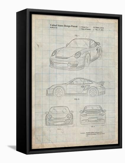 PP994-Antique Grid Parchment Porsche 911 with Spoiler Patent Poster-Cole Borders-Framed Stretched Canvas