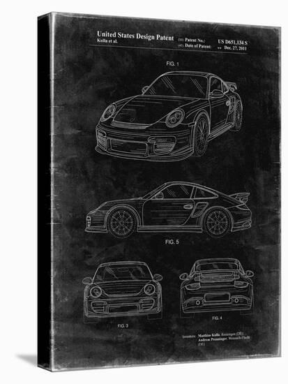 PP994-Black Grunge Porsche 911 with Spoiler Patent Poster-Cole Borders-Stretched Canvas