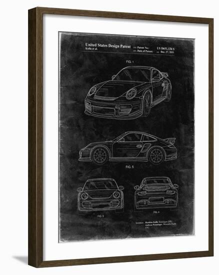 PP994-Black Grunge Porsche 911 with Spoiler Patent Poster-Cole Borders-Framed Giclee Print