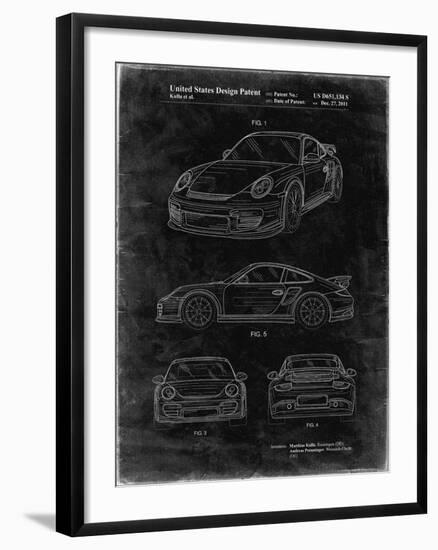 PP994-Black Grunge Porsche 911 with Spoiler Patent Poster-Cole Borders-Framed Giclee Print