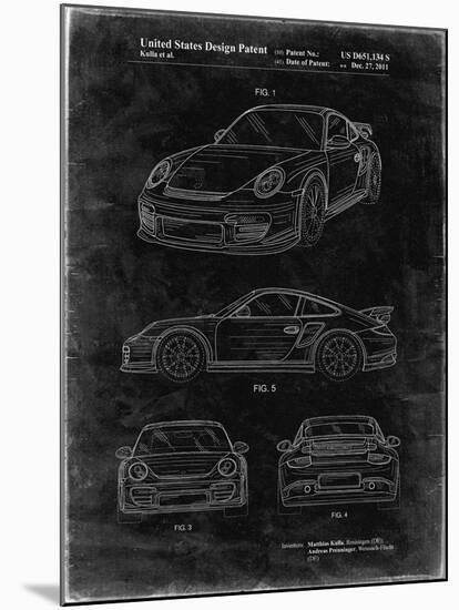 PP994-Black Grunge Porsche 911 with Spoiler Patent Poster-Cole Borders-Mounted Giclee Print