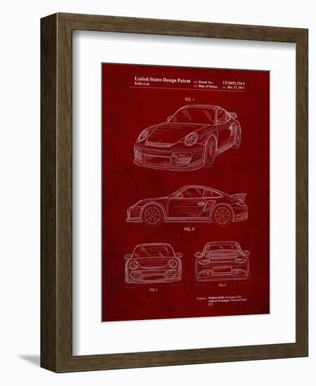 PP994-Burgundy Porsche 911 with Spoiler Patent Poster-Cole Borders-Framed Giclee Print